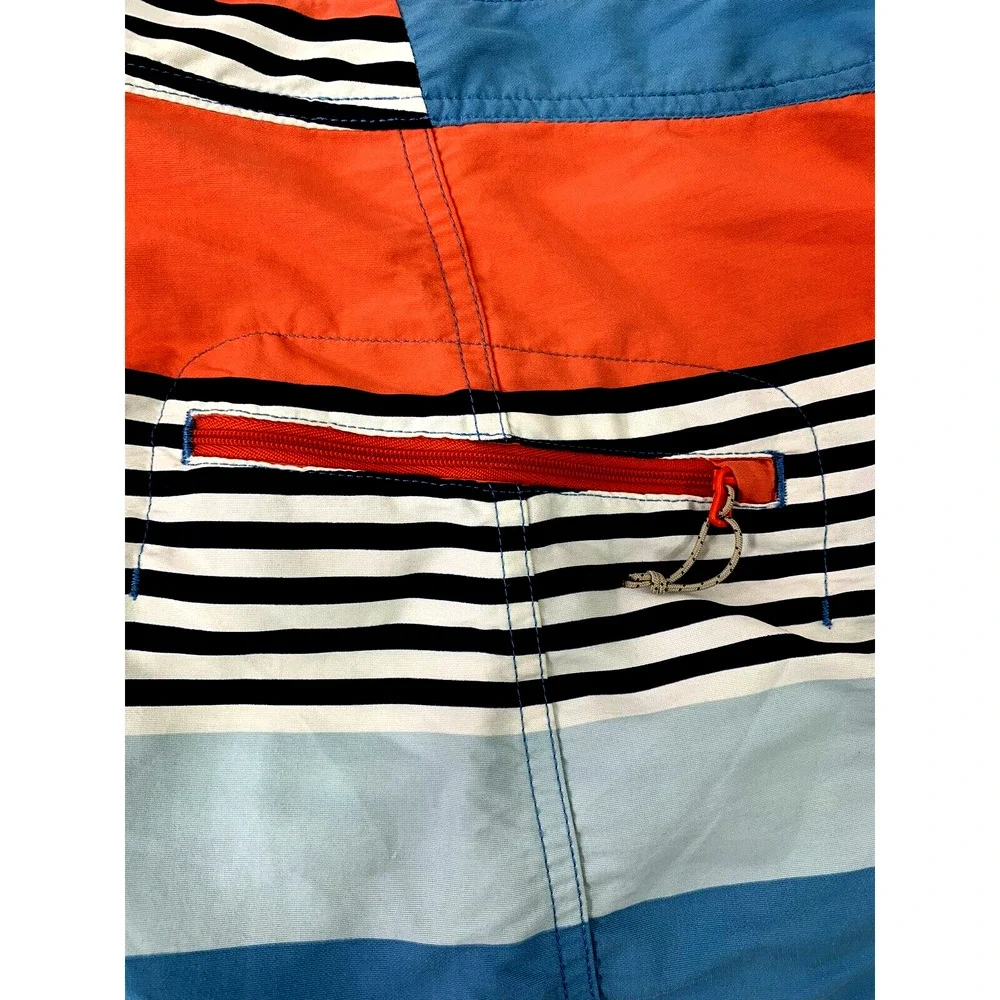 Patagonia Mens Swim Shorts Sz 30 Striped Trunks Coral Blue White Black Beachwear